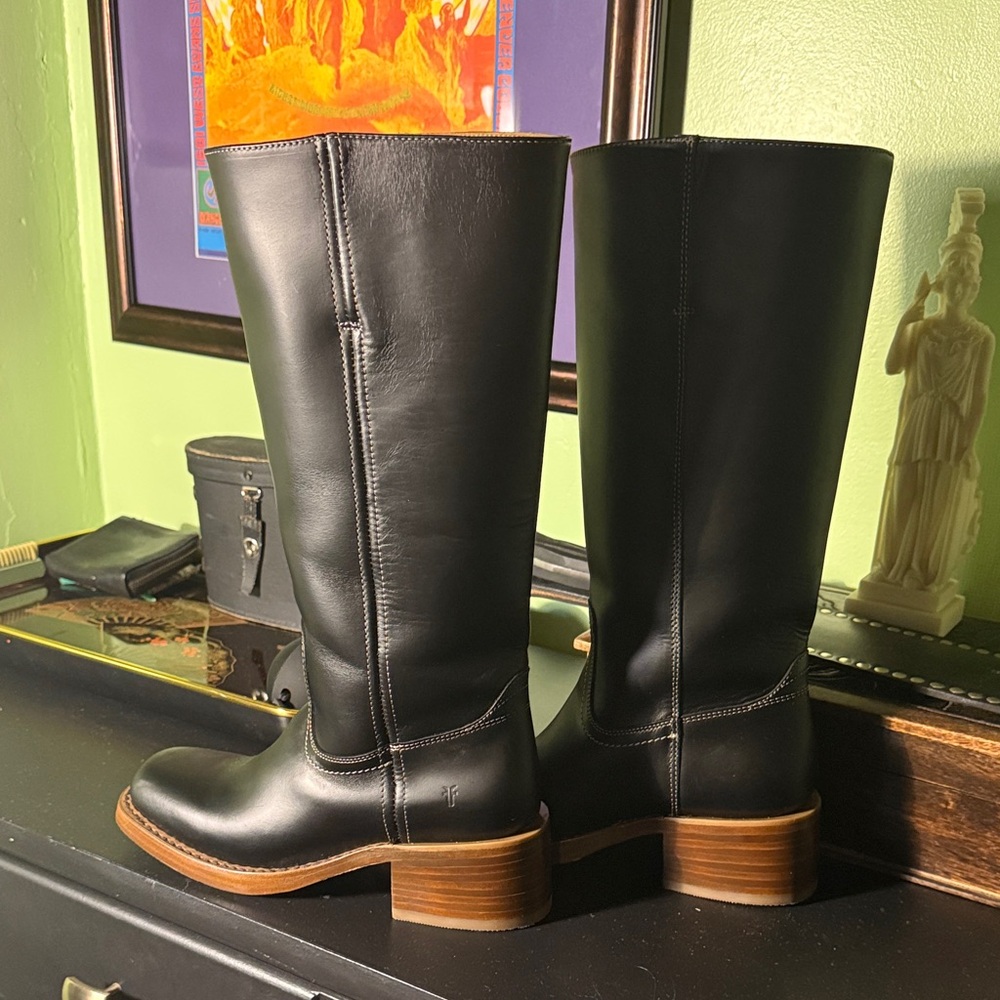 Frye Wide Calf Campus Black Leather Knee-High Boots